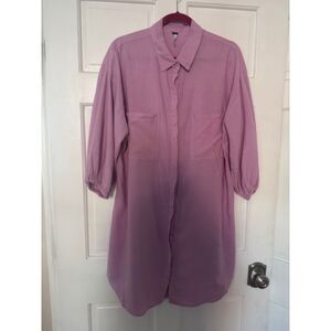 YFB button-down shirt dress, Linen/Rayon, light purple, Medium.